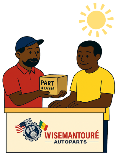 Client recevant une boîte de pièce avec étiquette au comptoir WisemanTouré AutoParts