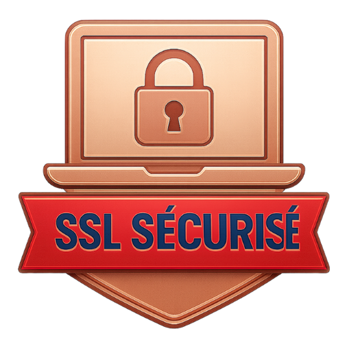 SSL Sécurisé badge in rose gold with secure lock symbol.

